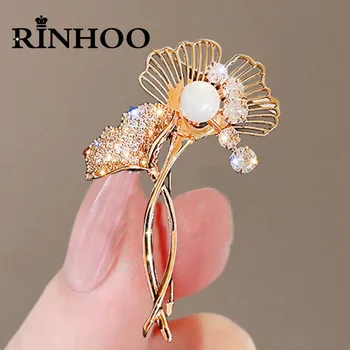 Rinhoo Vintage Ginkgo Leaf Brošňa Pre Ženy Móda Drahokamu Imitácia Perly Listy Preklopke Kolíky Rastlín Corsage Strany Šperky