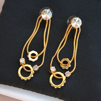 Európa Amerika Slávnej Značky Gold Crystal Strapec Náušnice Ženy Dizajnér Sladké Romantické Dievča Luxusné Šperky Trendy