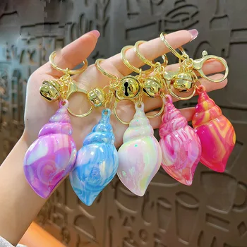 Sen Pokovovanie Farba Conch Keychain Módne Oslniť Whelk Prívesok Keyring Cartoon Batoh Auto Sea Shell Ornament Kľúčenka pre Ženy