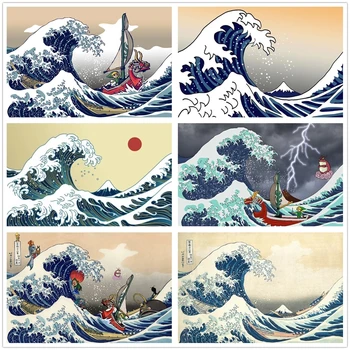 Diy 5D Diamond Výšivky Mozaikové Obrazy Morské Vlny Scénické Obrazy na Stenu Umenie Drahokamu Japonský Plagát, Tlač Domáce Dekorácie