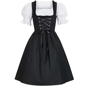 Dospelé Ženy Oktoberfest Kostým Čierne Dámske šaty ako vystrihnuté Šaty Lístkového Rukávy Späť Luk Sťahovacie Až Biergarten Oblečenie Pre Dámy S-5XL