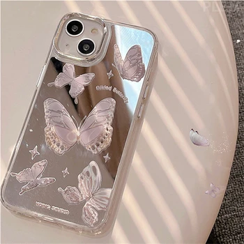 Bling Zrkadlo Strieborné Motýľ Roztomilý Telefón puzdro pre Apple iPhone 15 14 ProMax 13 12 Pro Max 11 Ochranný Kryt Ženy Mäkké Prípadoch