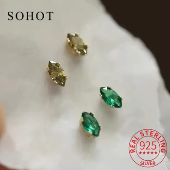 Skutočné 925 Sterling Silver Emerald Oválne Zirkón Stud Náušnice pre Ženy Strany Trendy Jemné Šperky Minimalistický Geometrické Príslušenstvo