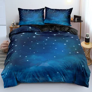Luxusné Galaxy Tmavo Modrá Posteľná Bielizeň Twin Set Plný Kráľovná King Size Perinu Nastaviť Žiariace Hviezdy, Hviezdne Nebo Deti, Dospelých Cumlík Nastaviť
