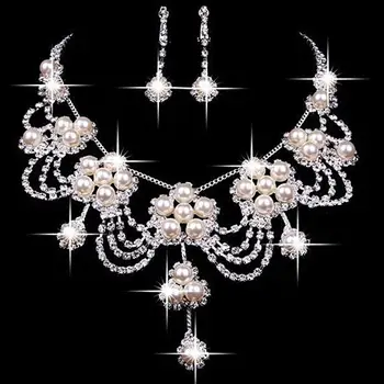 Módne Dámske Šperky Set Luxusný Drahokamu Faux Perlový Náhrdelník + Náušnice Svadobné Svadobné Šperky Set Príslušenstvo