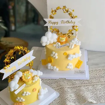 Pôvodné Lev Akryl Happy Birthday Cake Vňaťou Zlato Zvierat Narodeniny Cupcake Vňaťou Výzdoba pre Deti Narodeninovej Party Tortu Dodávky