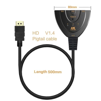 AUTO kompatibilný s HDMI Prepínač Prepínač 4K*2K Mini 3D kompatibilný s HDMI Splitter 3 v 1 z Port Hub pre DVD HDTV Xbox, PS3, PS4