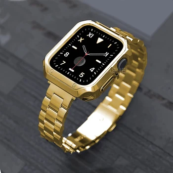 Pre apple hodinky 44 mm 40 mm 45 mm 41mm band + prípade iwatch se apple hodinky 7 6 5 4 3 38 mm 42mm Kovový remienok TPU prípade protector