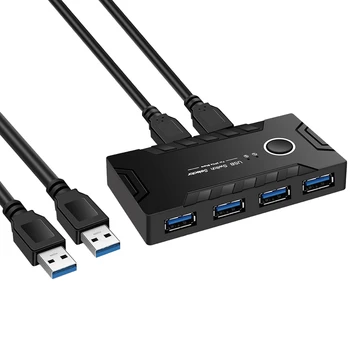 USB 3.0 KVM Prepínač 2 V 4 Z Čierneho Plastu Pre Klávesnicu, Myš, Monitor, Tlačiareň