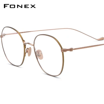 FONEX Čistého Titánu Okuliare Ženy, Nové Retro Kolo Predpis Okuliare pánske Vintage Krátkozrakosť, Optické Okuliare F85751
