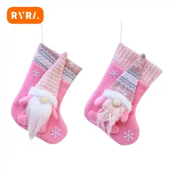 Pletené Anonymný Bábiky Santa Vianočné Ponožky Pančuchy Visí Ozdoby Candy 