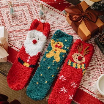 Zimné Dievča, Chlapec Deti Ponožky Deti Terry Snowflake Elk Santa Claus Medveď Vianočný Darček Rodine Zodpovedajúce Rodič-dieťa Vianočné Ponožky