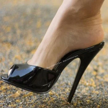 Black Típat Prst Pošmyknúť Na Sandále Tenké Vysokým Podpätkom Plytké Módne Sexy Chladné Letné Veľká Veľkosť Žena Topánky Zapatillas Mujer