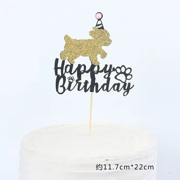 Zlato Pet Psov Happy Birthday Cake Vňaťou Cartoon Zlato Psa Narodeniny Cupcake Vňate na Narodeninovej Party Dodávky Cake Dekorácie