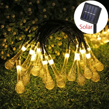 7m Kvapka Vody LED Solárne Svetlá Vonkajšie Lampy String Svetlá pre Sviatok Vianočný Večierok Nepremokavé Rozprávková Záhrada Svadobné Dekorácie