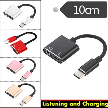 2 in1 Typ-C, USB C do 3.5 mm AUX Audio Jack pre Slúchadlá Adaptér Kábel Nabíjačky 0,1 M;