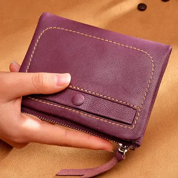 Vrchnú vrstvu z ovčej peňaženky a dámske originálne kožené krátky zips peňaženky, študentka, roztomilé malé peňaženky