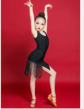 1set/veľa detí pevné strapec latinskej šaty dievča black backless taseel tanečné kostýmy