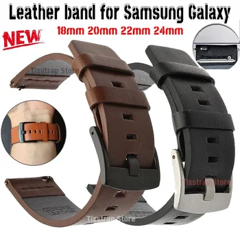 22 24 mm Kožené Watchband pre Samsung Galaxy hodinky hodinky 3 46 mm 42 Active2 40 44 SmartWatch Rýchle uvoľnenie Popruhu 18 20 mm Náramok