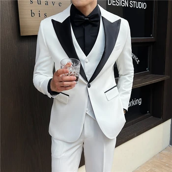 2024 Nové Obchodné Bežné kórejský pánske Oblek Tri-kus Svadobné Človeka Šaty, Kostým Homme Sako Masculino Odevy pre Mužov Vyhovuje