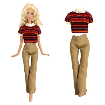 1 Nastavte Módne Bábiky Oblečenie Prúžok T-shirt Long Trouseres Bežné Nosenie Oblečenie pre Bábiku Barbie Príslušenstvo Deti Dievča 1/6 Bábiky Hračky