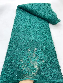 2024 Vysokej Kvality Zelenej Vode Rozpustný Čipky Textílie Afriky Nigérijský Flitrami Guipure Kábel Textílie, Čipky Na Šaty