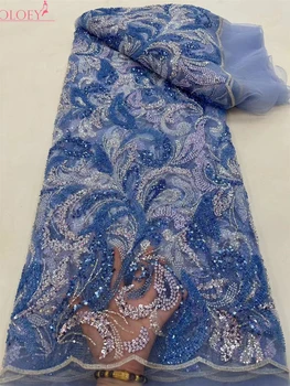 Móda High-End Luxusný Francúzsky Výšivky Ťažké Ženícha Čipky Textílie Afriky Nigérijský S Sequin Textílie Pre Svadobné Šaty Strany