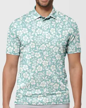 Uvoľnené Modrá Kvetinový Polo T-Shirts Art Print Trendy Tričko Letné Krátke Rukáv Vlastné Oblečenie