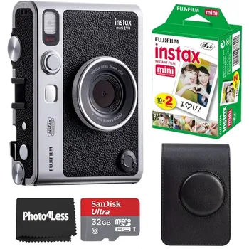 Fujifilm Instax Mini EVO Hybrid Black Instantné Fotoaparát | Twin Pack Film | 32GB microSD Kartu s Adaptérom | Čierny Fotoaparát Prípade