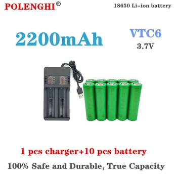 100% pravda, 3,7 V kapacita 2200mAh 18650 VTC6 nabíjateľná lítium-iónová batéria 30A vhodné pre hračky nástroje baterka+USB nabíjačka