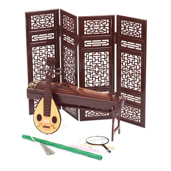 Čínsky Štýl, Starožitné Bábiky Doplnky, Ozdoby Miniatúrne Guzheng Displej Ventilátor Pipa Model Xiao Guzheng Drumbľa Zudi Nástroja