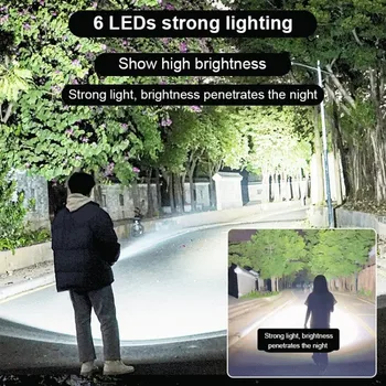 Silná Baterka Usb Nabíjateľné Prenosné Outdoor Camping Silné Svetlo Lampy Led Svetlo Na Čítanie Vysoký Jas Usb Nabíjanie 6 Led