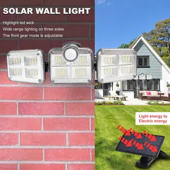 Solárne LED Svetlo Vonkajší Snímač Pohybu Solárne Záhradné Svietidlo 3 Hlavy, Diaľkové Ovládanie Nepremokavé Nástenné Svietidlo na Záhradnej Ulici