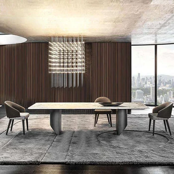 Taliansky minimalistický rock rada jedálenský stôl a stoličky zmes obdĺžnikový svetlo luxusný jedálenský stôl