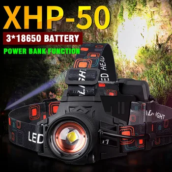 Najsilnejší XHP50 Led Svetlomet 8000LM Vedúci svetlo USB Nabíjateľné Svetlometu Nepremokavé Zooma Rybárske Svetlo Používať 18650 Batérie