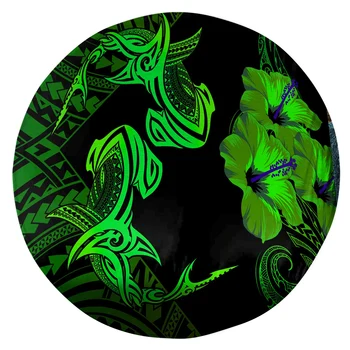 HX Polynézia Kolo Rohože 3D Grafické Zelená Florla Veľryba Korytnačka Tetovanie Vzor Koberce pre Obývacou Izbou RugsDropShipping