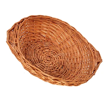 Prútený Tkané Úložný Kôš Ploche Ovocie Chlieb Handwoven Kôš Kontajner (22 cm)