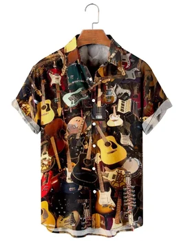 Nové gitary Havajské Košele 2023 Lete 3D Vytlačené Dovolenku na Pláži Košele Bežné Vintage Oblečenie Žien Klope Blúzka Obyčajný Tričko