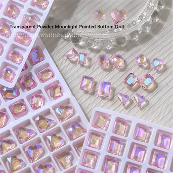 Nail Art Ice Cez Srdce v tvare Diamantu Nail Art Dekorácie Skla Poukázal na Dolnej Ružovej Crystal Kvapka Vody Aurora 5 ks