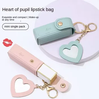 Pevný Farebný Rúž Tašky Luxusné PU Ľahký Mini Skladovanie Taška Peňaženky Keychain Ženy