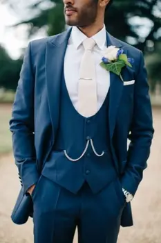 Na Mieru Vyrobené Modrá Svadobné Mužov Oblek Nové Módne Ženícha Prom Smoking Terno Masculino Muži Obleky 3 Kusy ( Bunda+Nohavice+Vesta)