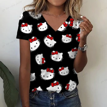 Letné Bežné Tričká Krátky Rukáv dámske Tričko Hello Kitty Karikatúra Tlače Ulici Top Ženy V Krku T Tričko Veľkosť 5XL Voľné Top