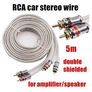5 M Biela Dva Riadky RCA RCA pre Auto Zosilňovač, Reproduktor Car Audio Stereo Drôt Rozšírená Audio Kábel Veľkoobchod Čistej Medi