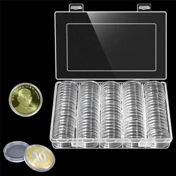 100ks 30 mm Mince Skladovanie Kapsule Zbieranie Mince Box Prípade Priehľadného Plastu Mince Držiteľa Peniaze Boxy Mince Box Nádoba