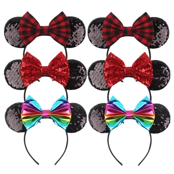 2024 Klasický Disney Mickey Uši hlavový most Flitrami Dot Luk Hairband Pre Dievčatá Featival Strany DIY Vlasy Príslušenstvo