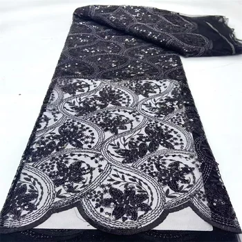 Čierne Africké Čipky Textílie 2024 Kvalitnú Módu Nigéria Vyšívané Flitrami Francúzskej Čipky A Tylu Textílie Pre Nigérijský Svadbu