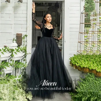 Aileen Čipky Formálne Príležitosti, Šaty na Ples Oka Prom Šaty 2024 Čierne Večerné Šaty Velvet Gotický Svadobné Šaty Elegantné Šaty