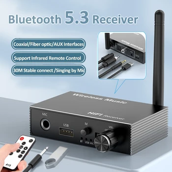 HIFI Lossless Bluetooth 5.3 Prijímač AUX 3,5 mm Jack RCA Optický Bezdrôtový Adaptér S Diaľkovým ovládaním Pre automobilový TV PC Reproduktor